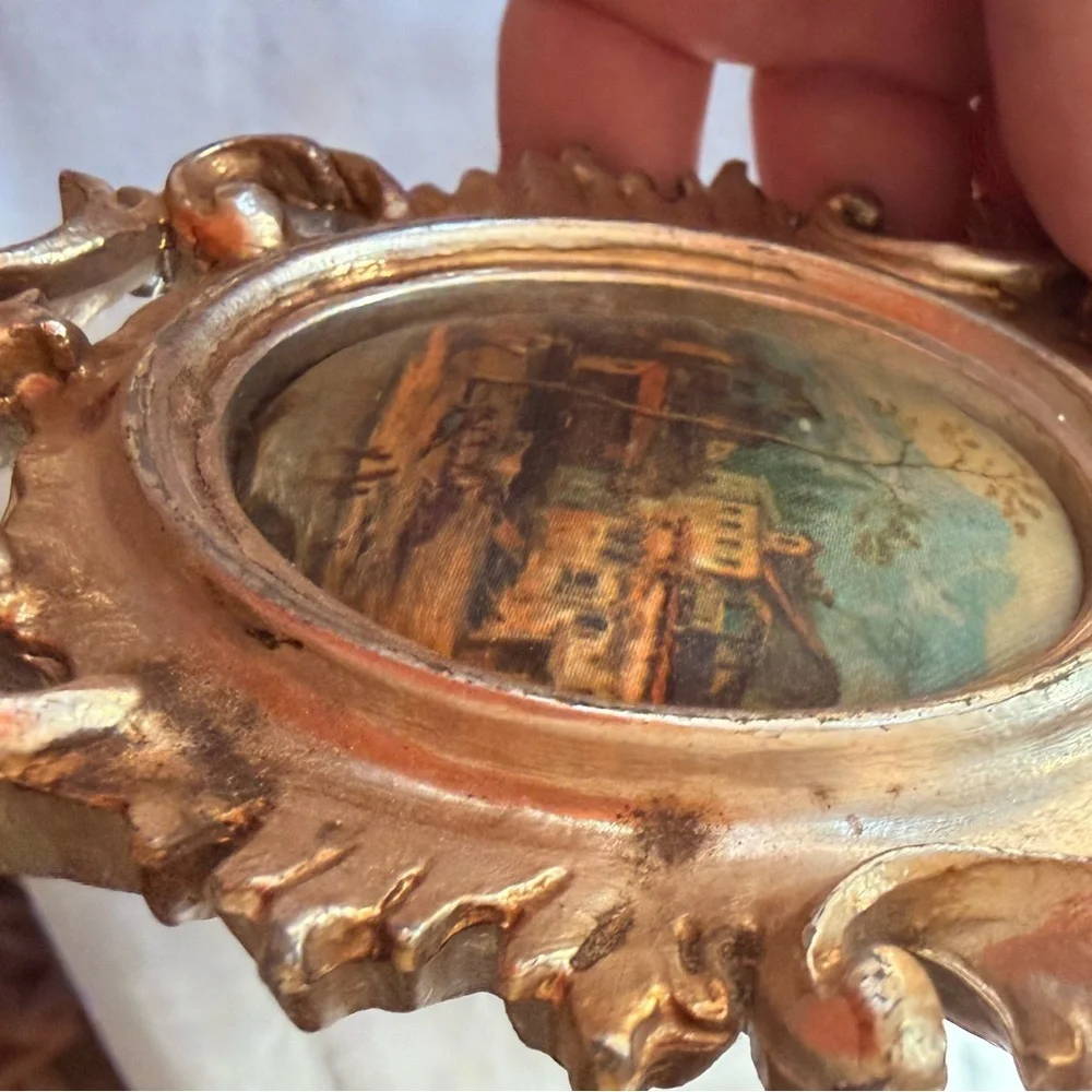 vintage Italian-style gilt gold framed silk prints